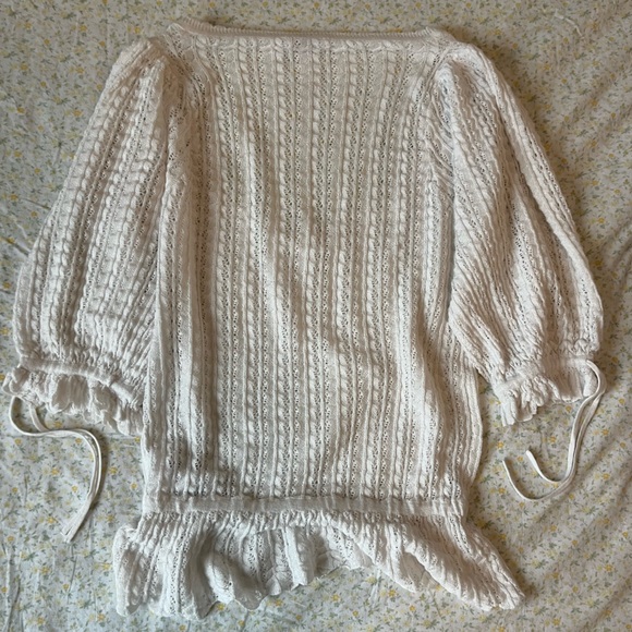 Guess XS Crochet White 3 Quarter Sleeve Coquette babydoll Top 🎀 - Picture 6 of 14